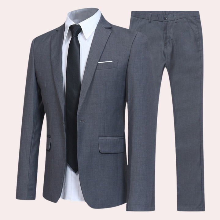 Elegant Slim Fit Kostym Herr | Enkelknäppt Kavaj med Tidlös Design | Perfekt för Formella Tillfällen 1
