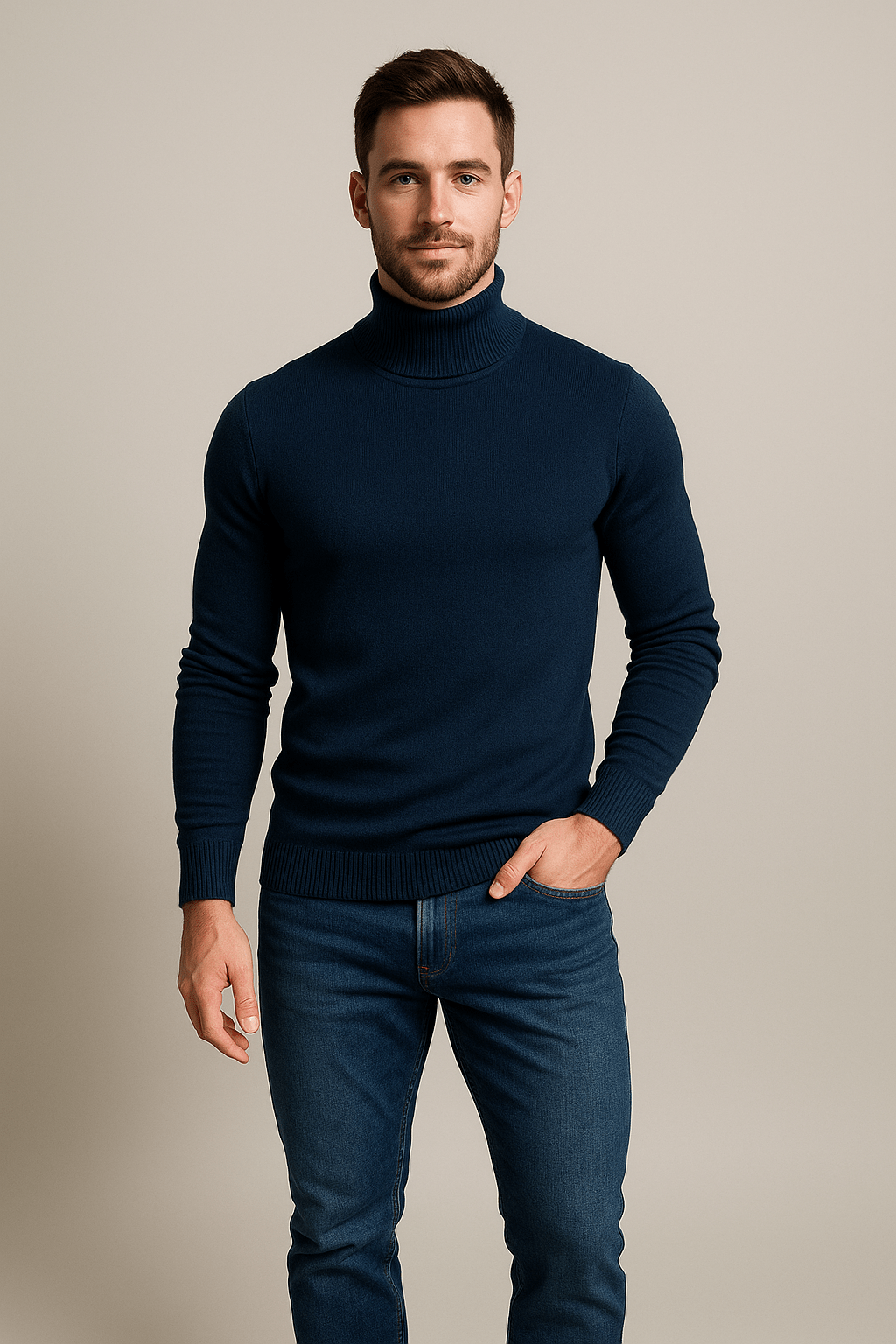 Elegant Slim Fit Turtleneck-tröja för Män med Mjuk Stickad Textur | Mångsidig Stil för Alla Tillfällen 2