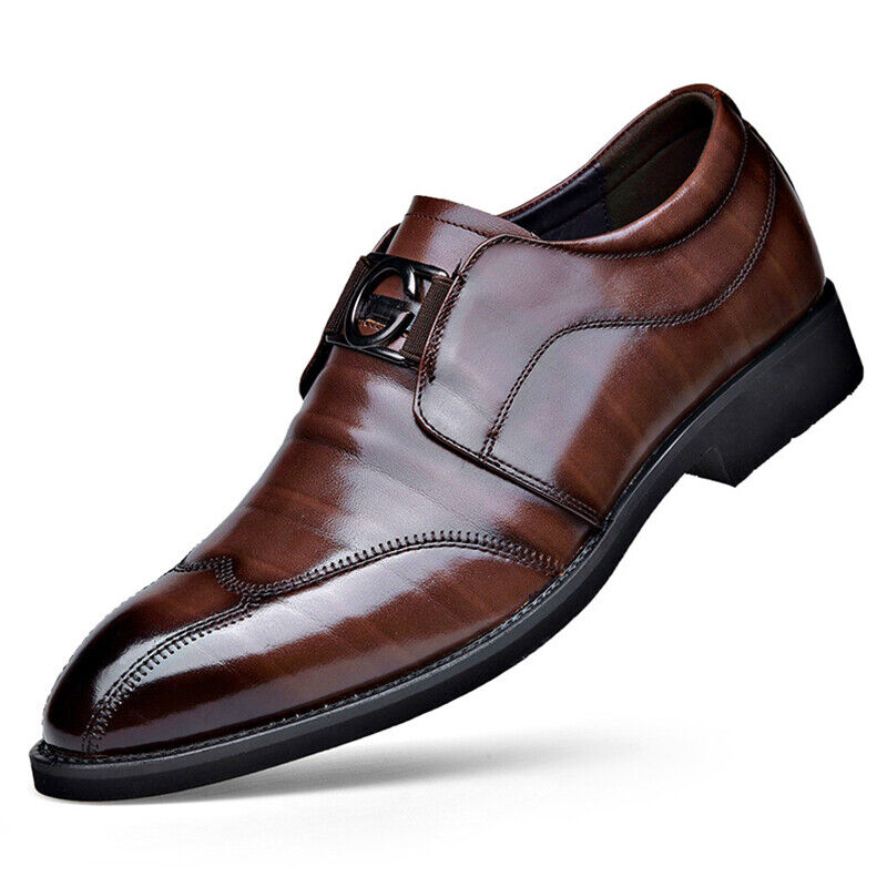 Elegant Slip-On Klänningskor för Män med Vingspetsdetaljer | Kastanjebrun Läder för Komfort och Stil 0