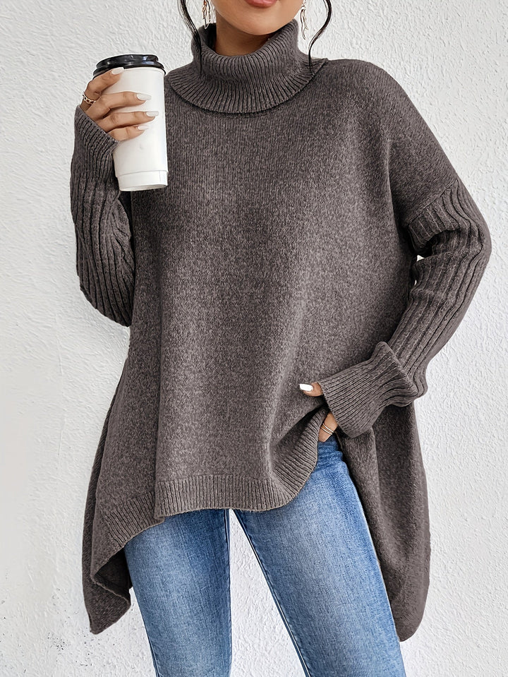 Elegant Stickad Dam Tröja med Hög Rullhals | Oversized Design för Avslappnad Stil 10