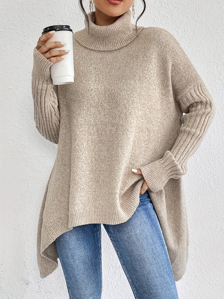 Elegant Stickad Dam Tröja med Hög Rullhals | Oversized Design för Avslappnad Stil 11