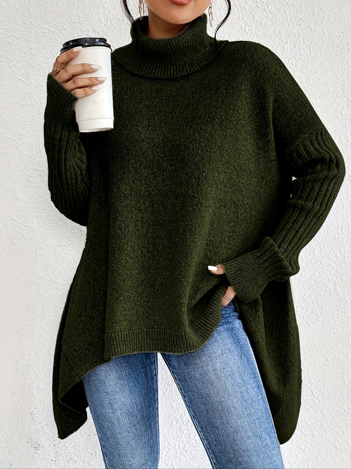 Elegant Stickad Dam Tröja med Hög Rullhals | Oversized Design för Avslappnad Stil 12