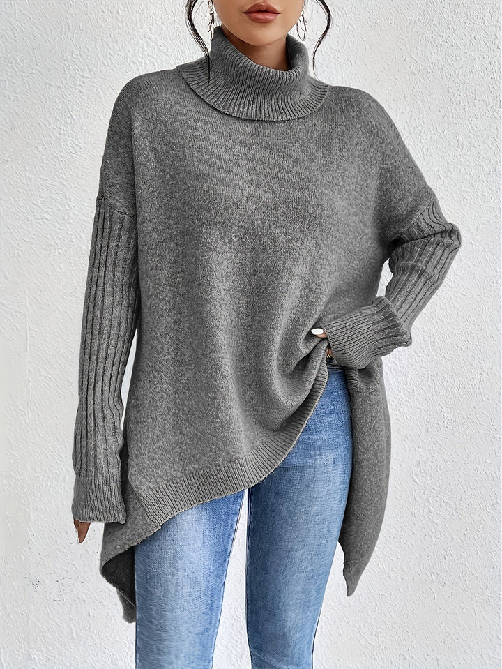 Elegant Stickad Dam Tröja med Hög Rullhals | Oversized Design för Avslappnad Stil 2
