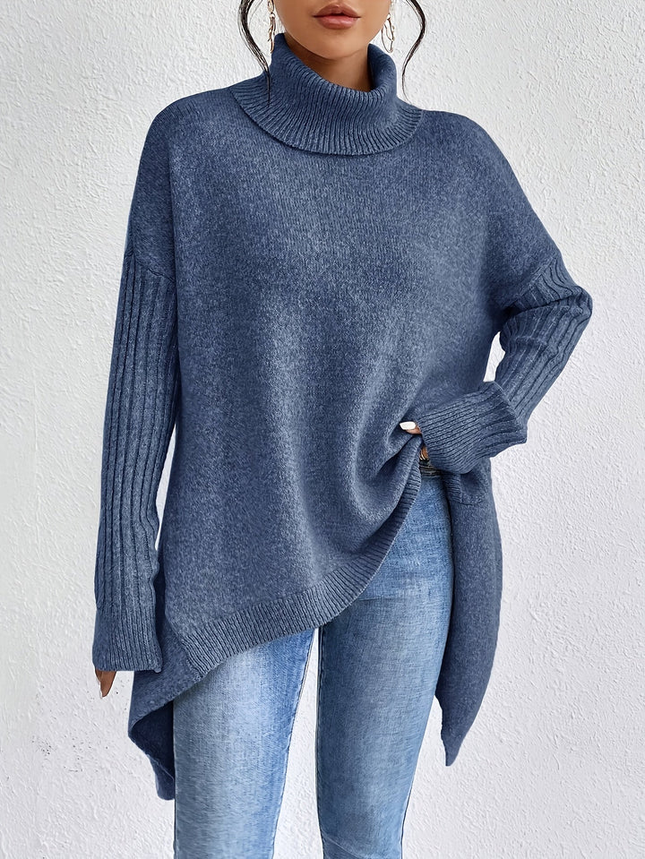 Elegant Stickad Dam Tröja med Hög Rullhals | Oversized Design för Avslappnad Stil 3