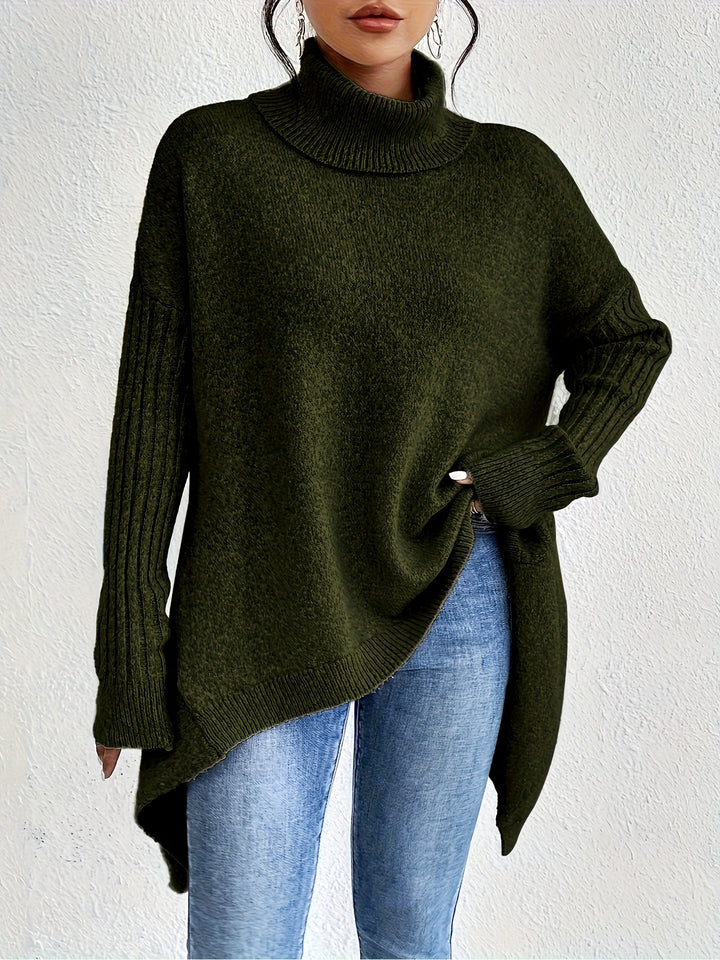 Elegant Stickad Dam Tröja med Hög Rullhals | Oversized Design för Avslappnad Stil 4