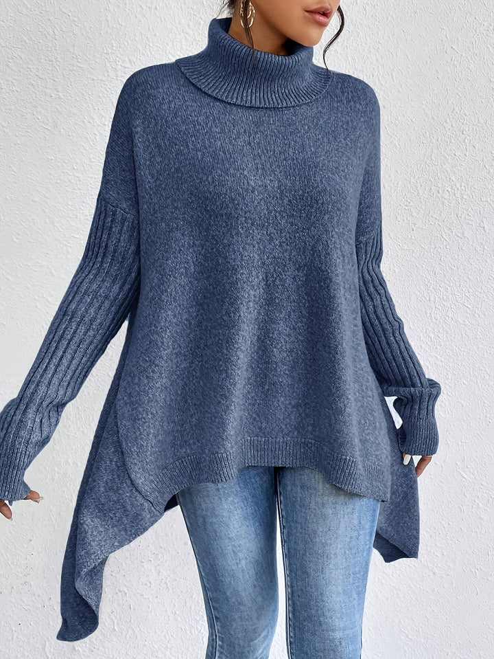 Elegant Stickad Dam Tröja med Hög Rullhals | Oversized Design för Avslappnad Stil 5