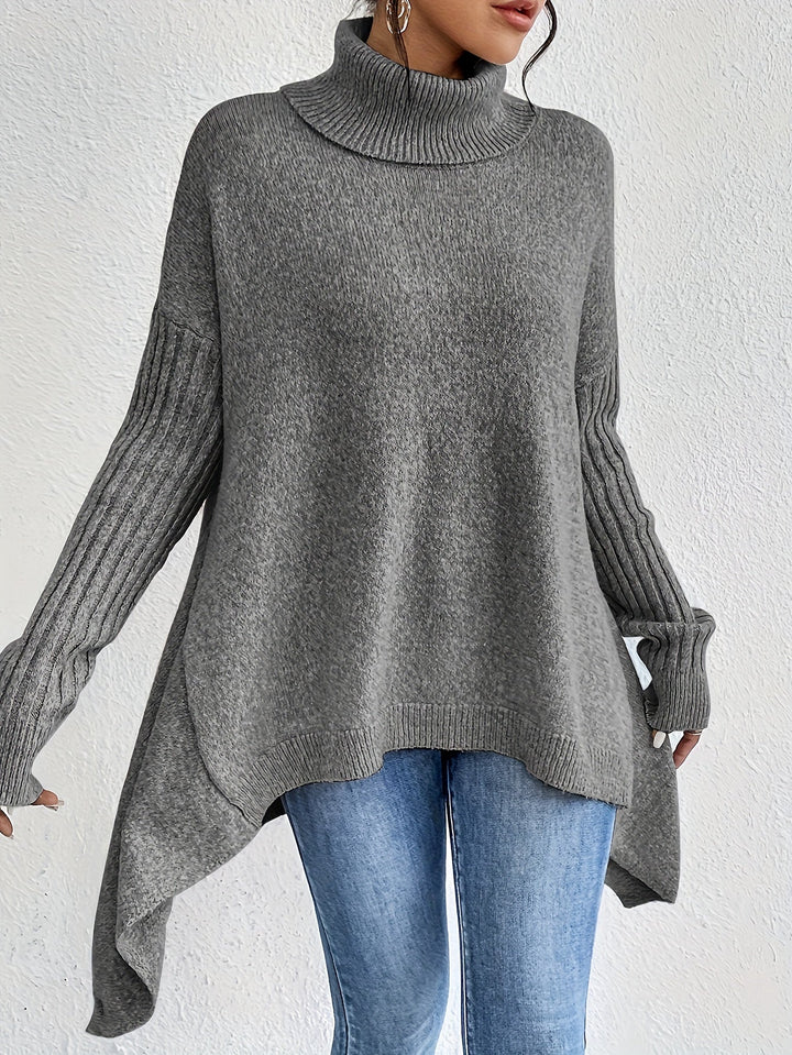 Elegant Stickad Dam Tröja med Hög Rullhals | Oversized Design för Avslappnad Stil 6