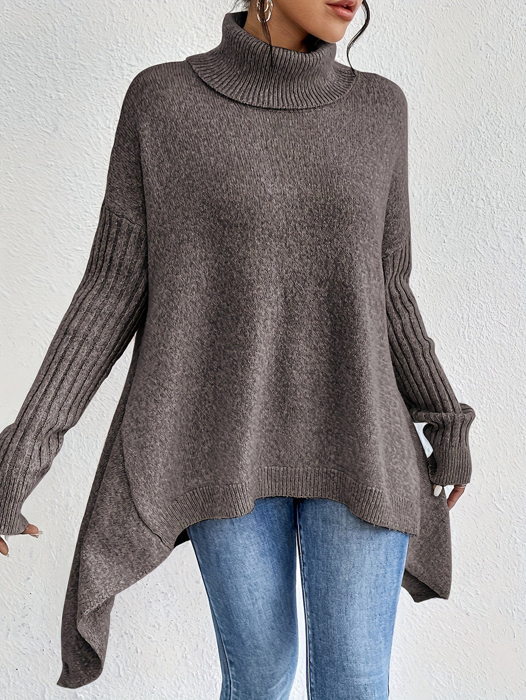 Elegant Stickad Dam Tröja med Hög Rullhals | Oversized Design för Avslappnad Stil 7