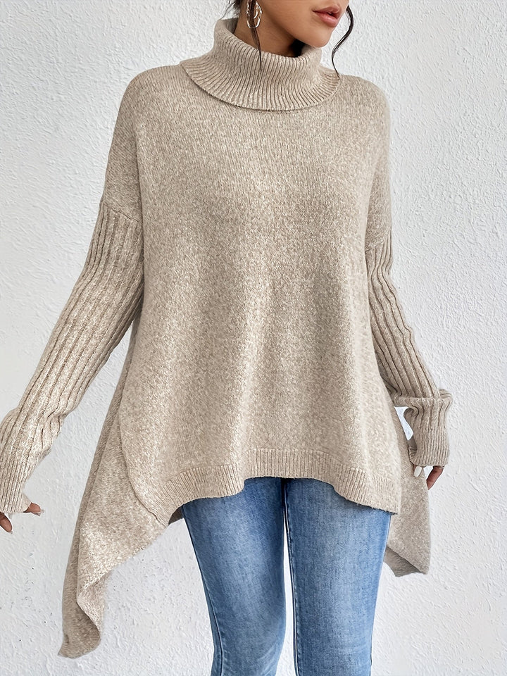 Elegant Stickad Dam Tröja med Hög Rullhals | Oversized Design för Avslappnad Stil 8
