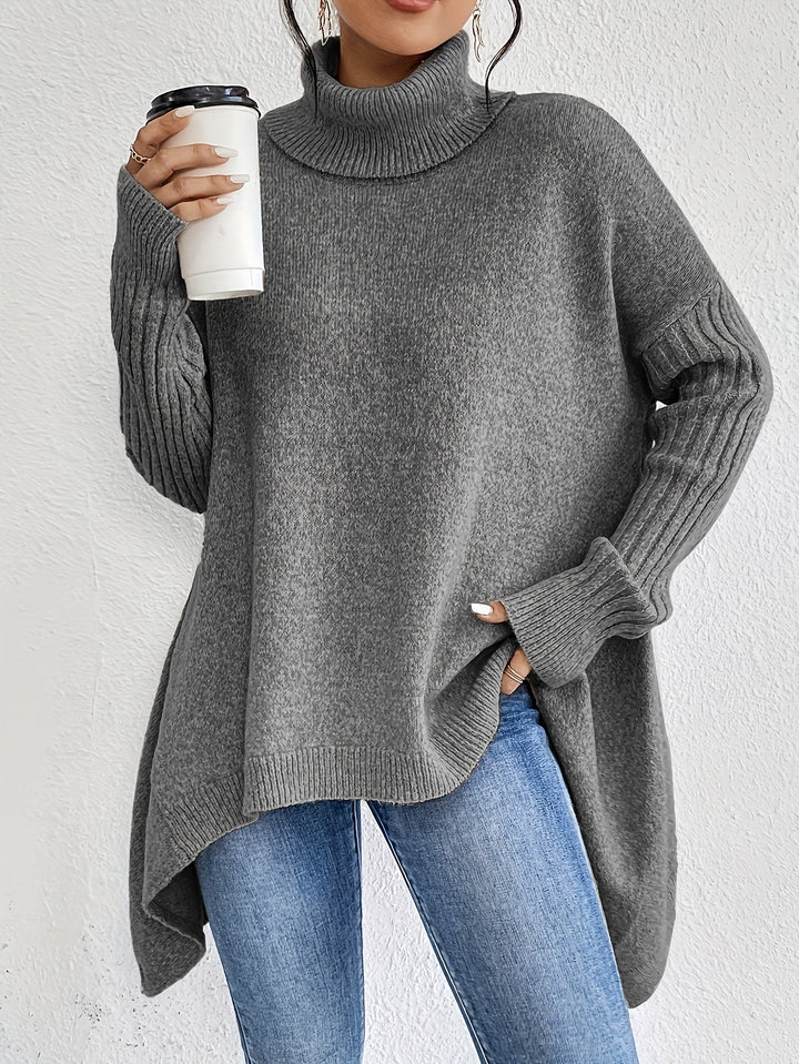 Elegant Stickad Dam Tröja med Hög Rullhals | Oversized Design för Avslappnad Stil 9