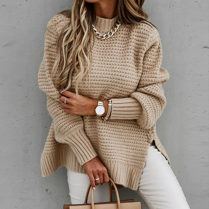 Elegant Stickad Kofta | Lång Cardigan Dam med Ribbade Detaljer | Mysig och Varm för Höst och Vinter 0