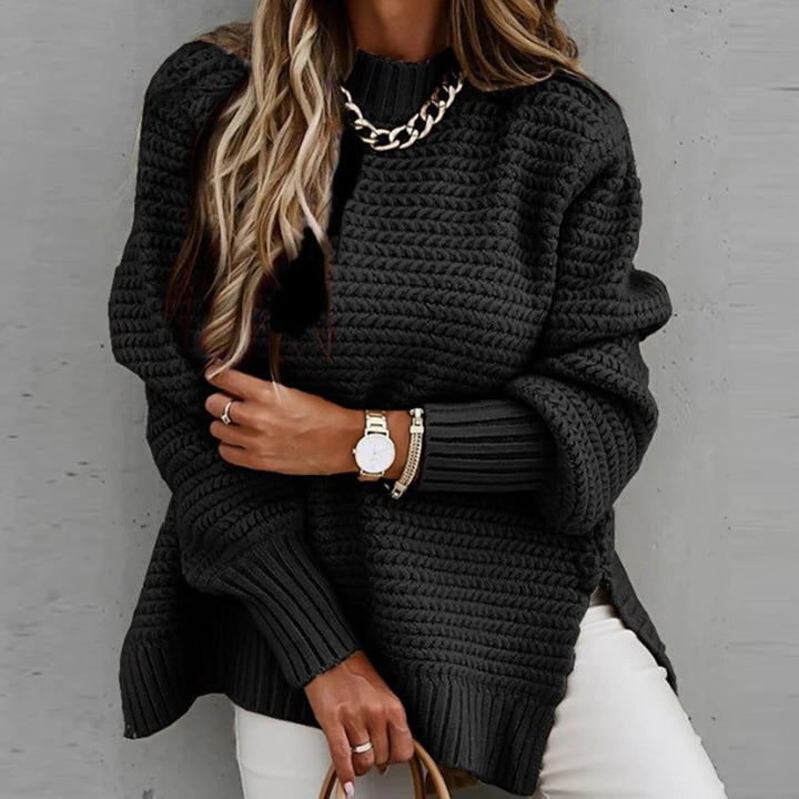 Elegant Stickad Kofta | Lång Cardigan Dam med Ribbade Detaljer | Mysig och Varm för Höst och Vinter 2
