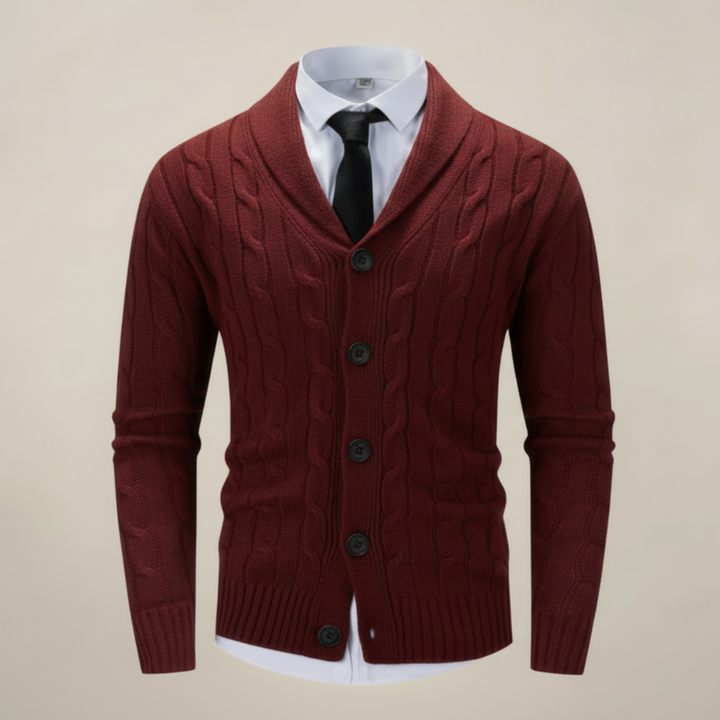 Elegant Stickad Kofta med Sjalkrage | Tjock Kabelstickad Design för Värme och Stil 4