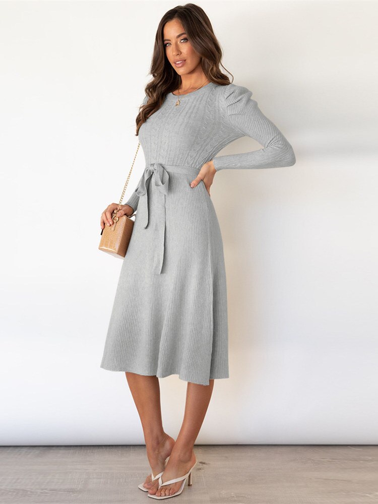 Elegant Stickad Tröja Dam | Midi Design med Löstagbart Bälte för Stil och Komfort 4