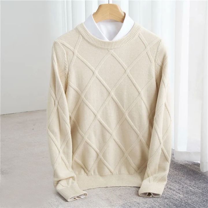 Elegant Stickad Tröja för Män med Mönster och Rund Hals | Mjukt Material för Stil och Värme 1