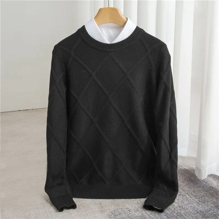 Elegant Stickad Tröja för Män med Mönster och Rund Hals | Mjukt Material för Stil och Värme 4