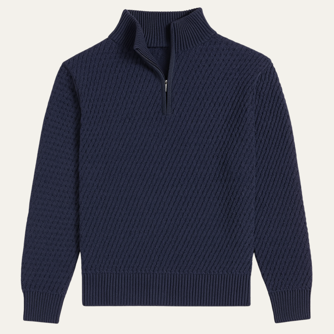 Elegant Stickad Tröja med Kvartsdragkedja och Texturerat Mönster | Perfekt för Smart Casual Stil 0