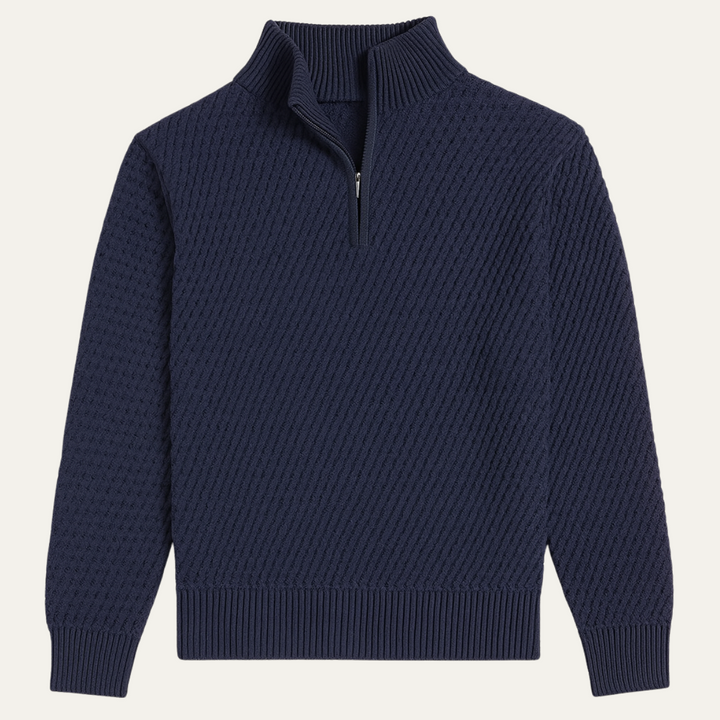 Elegant Stickad Tröja med Kvartsdragkedja och Texturerat Mönster | Perfekt för Smart Casual Stil 0