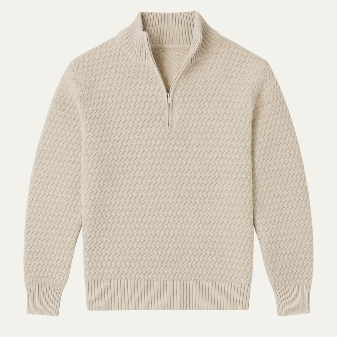 Elegant Stickad Tröja med Kvartsdragkedja och Texturerat Mönster | Perfekt för Smart Casual Stil 1