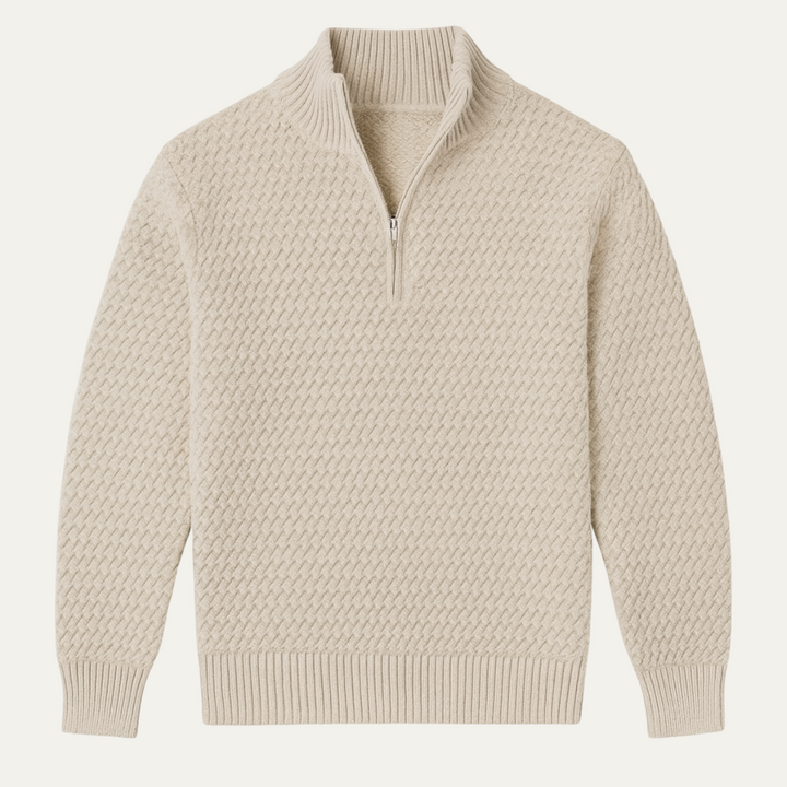 Elegant Stickad Tröja med Kvartsdragkedja och Texturerat Mönster | Perfekt för Smart Casual Stil 1