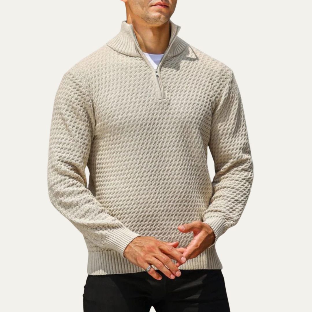 Elegant Stickad Tröja med Kvartsdragkedja och Texturerat Mönster | Perfekt för Smart Casual Stil 2