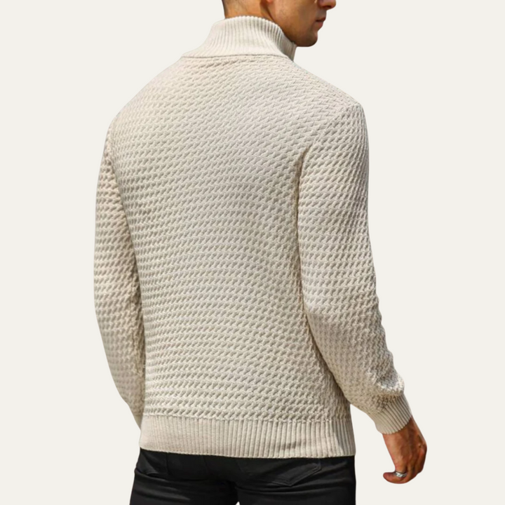 Elegant Stickad Tröja med Kvartsdragkedja och Texturerat Mönster | Perfekt för Smart Casual Stil 3