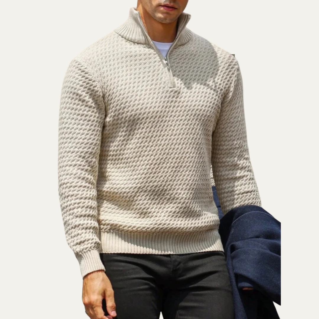 Elegant Stickad Tröja med Kvartsdragkedja och Texturerat Mönster | Perfekt för Smart Casual Stil 4