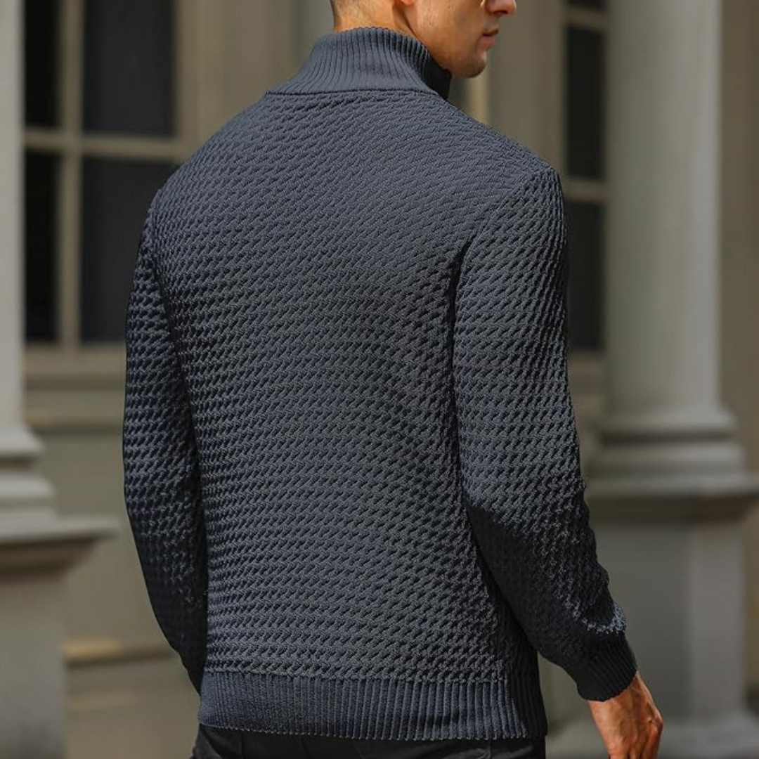 Elegant Stickad Tröja med Kvartsdragkedja och Texturerat Mönster | Perfekt för Smart Casual Stil 7