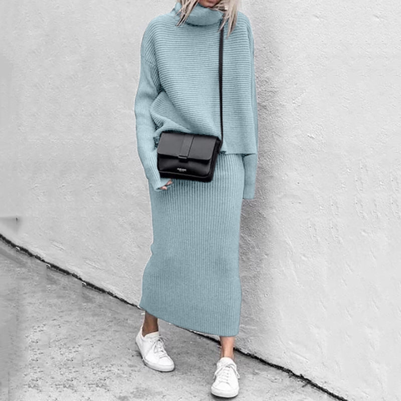Elegant Stickat Set Dam | Turtleneck Tröja &amp; Maxikjol med Mjuk Stickning | Stilrent Set för Komfort och Elegans 1