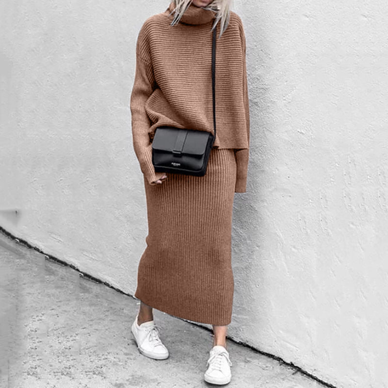 Elegant Stickat Set Dam | Turtleneck Tröja &amp; Maxikjol med Mjuk Stickning | Stilrent Set för Komfort och Elegans 2