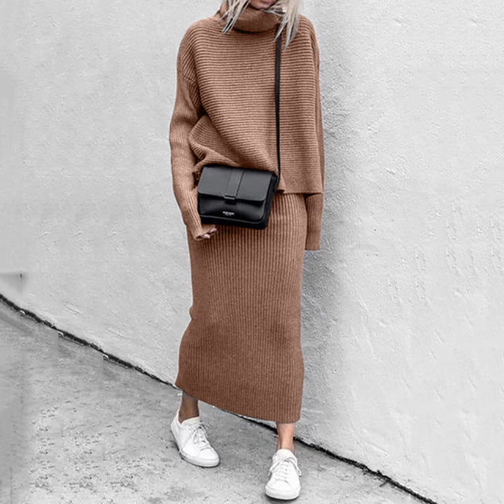 Elegant Stickat Set Dam | Turtleneck Tröja &amp; Maxikjol med Mjuk Stickning | Stilrent Set för Komfort och Elegans 2