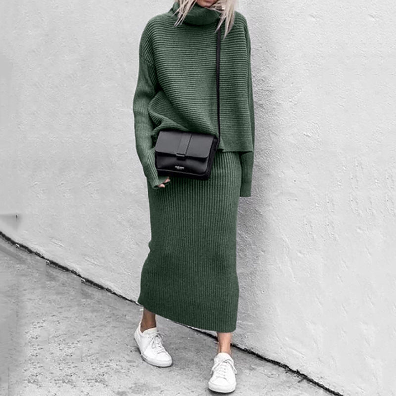 Elegant Stickat Set Dam | Turtleneck Tröja &amp; Maxikjol med Mjuk Stickning | Stilrent Set för Komfort och Elegans 3