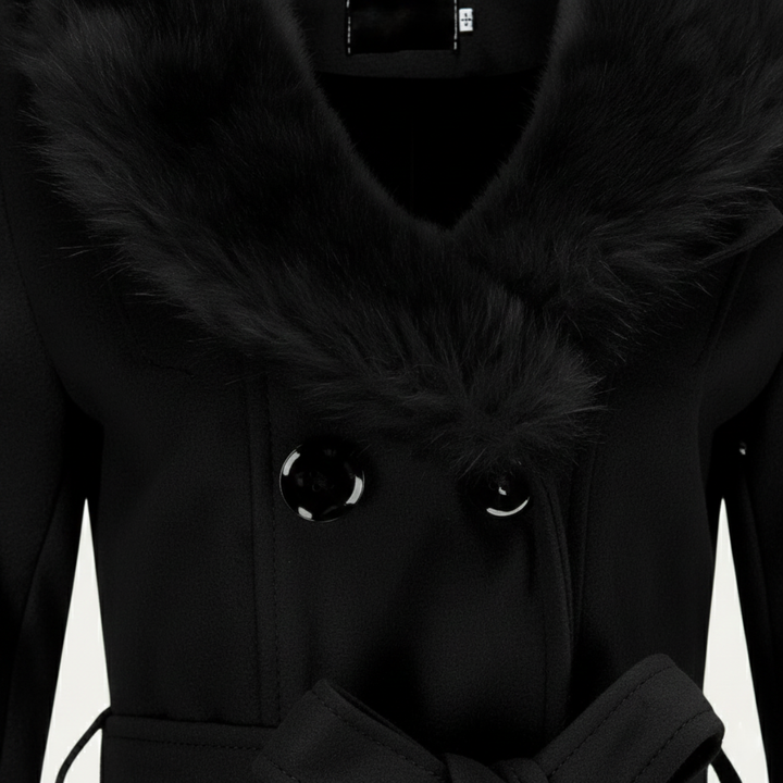 Elegant Svart Trenchcoat för Kvinnor med Fuskpäls och Midjebälte | Tidlös Design för Kalla Månader 3