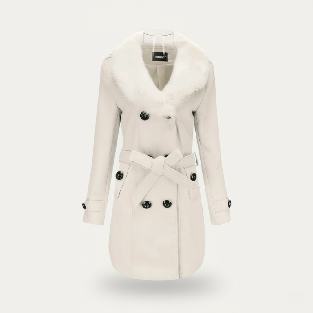 Elegant Svart Trenchcoat för Kvinnor med Fuskpäls och Midjebälte | Tidlös Design för Kalla Månader 4