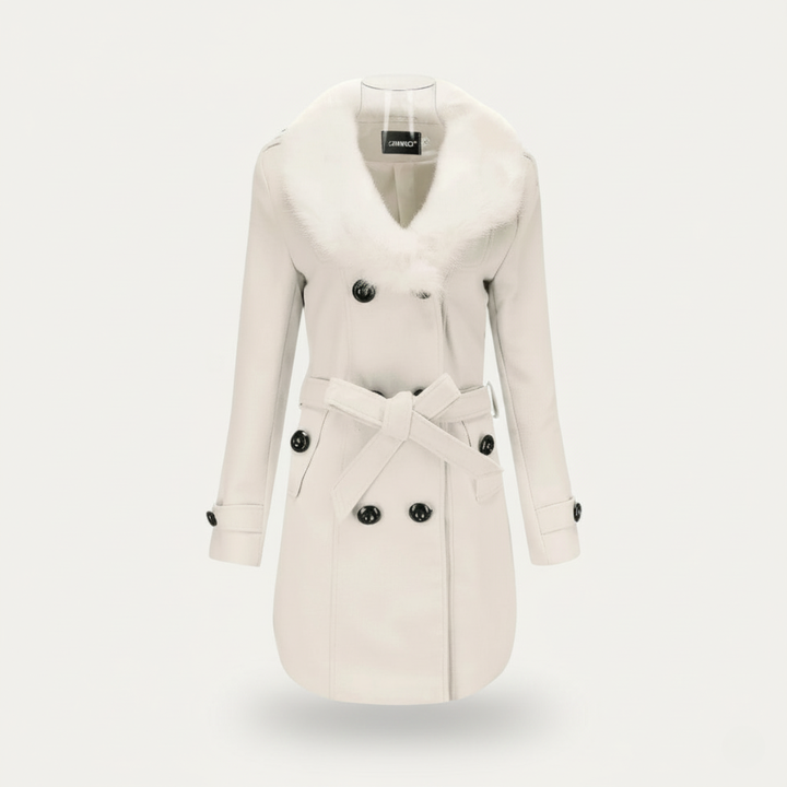 Elegant Svart Trenchcoat för Kvinnor med Fuskpäls och Midjebälte | Tidlös Design för Kalla Månader 4