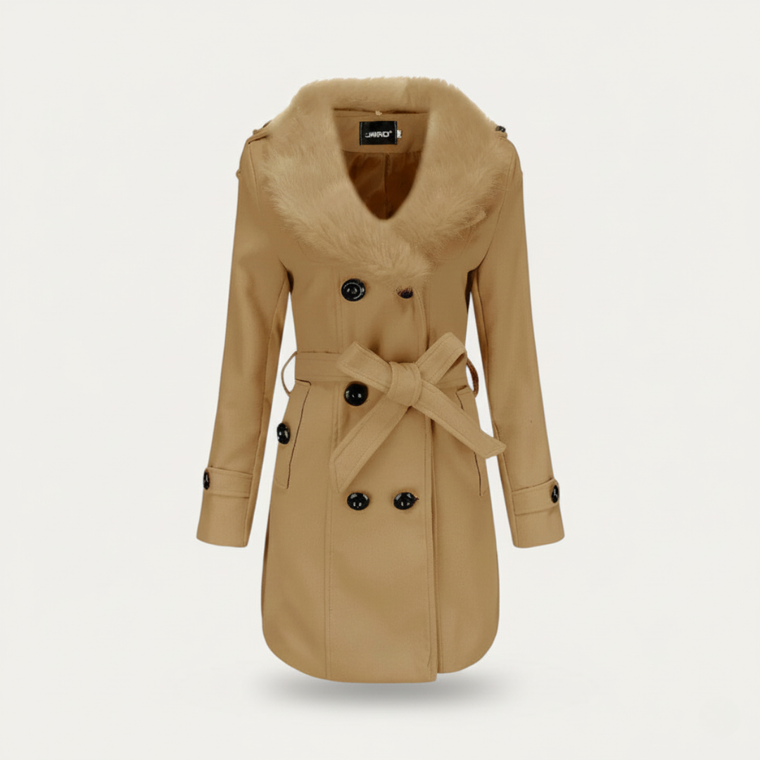 Elegant Svart Trenchcoat för Kvinnor med Fuskpäls och Midjebälte | Tidlös Design för Kalla Månader 6