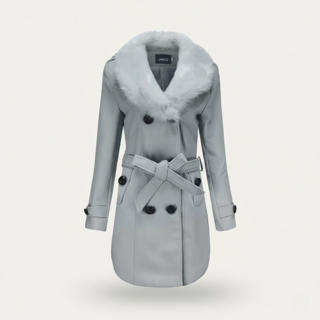 Elegant Svart Trenchcoat för Kvinnor med Fuskpäls och Midjebälte | Tidlös Design för Kalla Månader 8