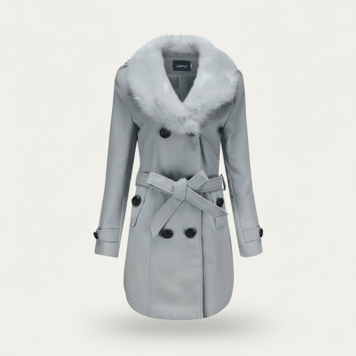 Elegant Svart Trenchcoat för Kvinnor med Fuskpäls och Midjebälte | Tidlös Design för Kalla Månader 8