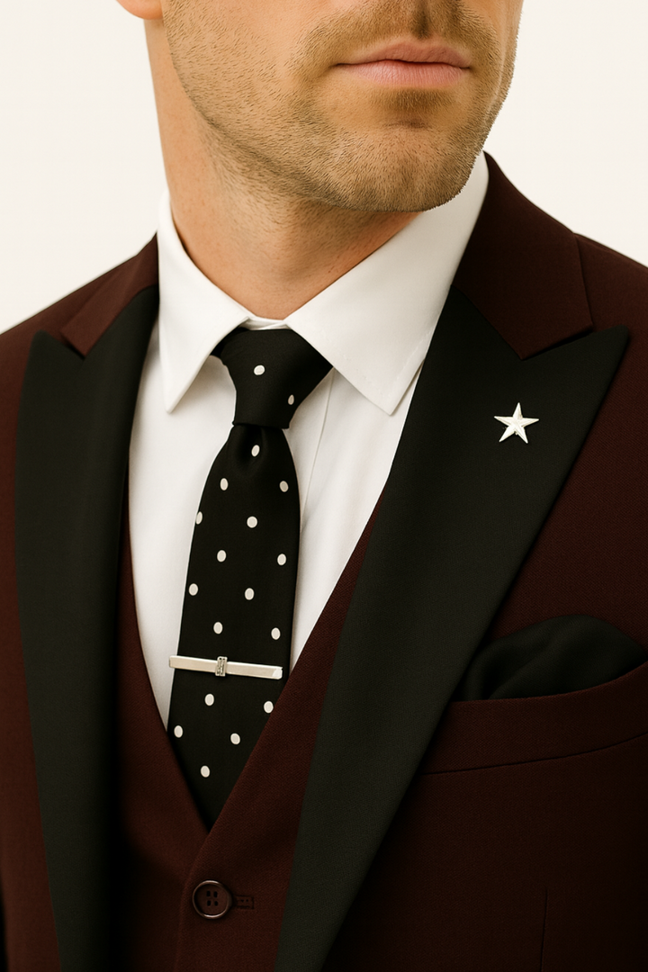 Elegant Tredelad Kostym Herr i Burgundy med Slimmad Passform | Perfekt för Affär och Bröllop 1