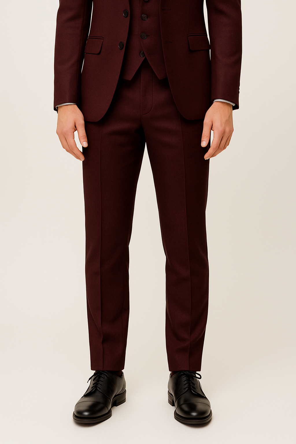 Elegant Tredelad Kostym Herr i Burgundy med Slimmad Passform | Perfekt för Affär och Bröllop 3