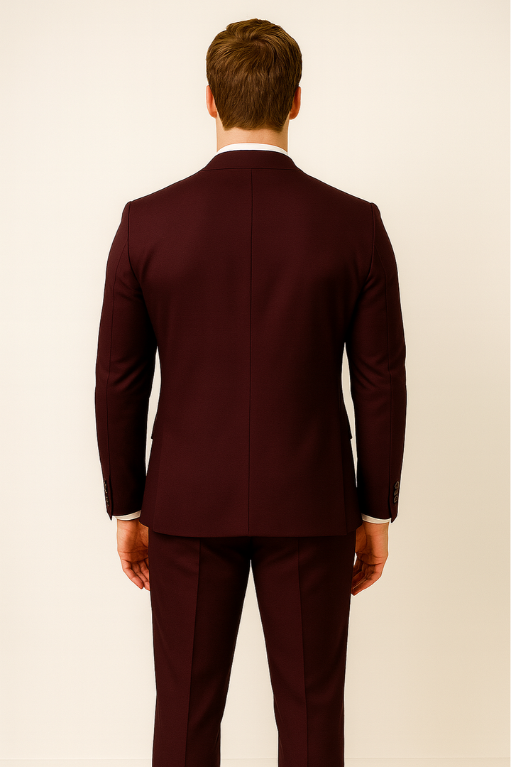 Elegant Tredelad Kostym Herr i Burgundy med Slimmad Passform | Perfekt för Affär och Bröllop 4