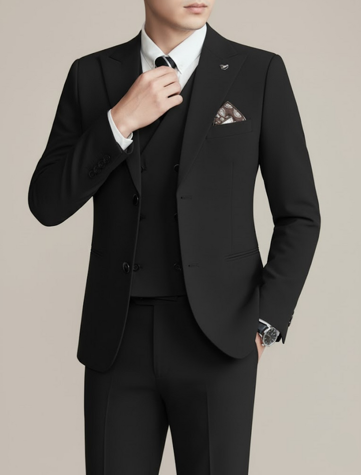 Elegant Tredelad Kostym Herr med Dubbelknäppt Design | Perfekt för Bröllop och Formella Tillfällen 0