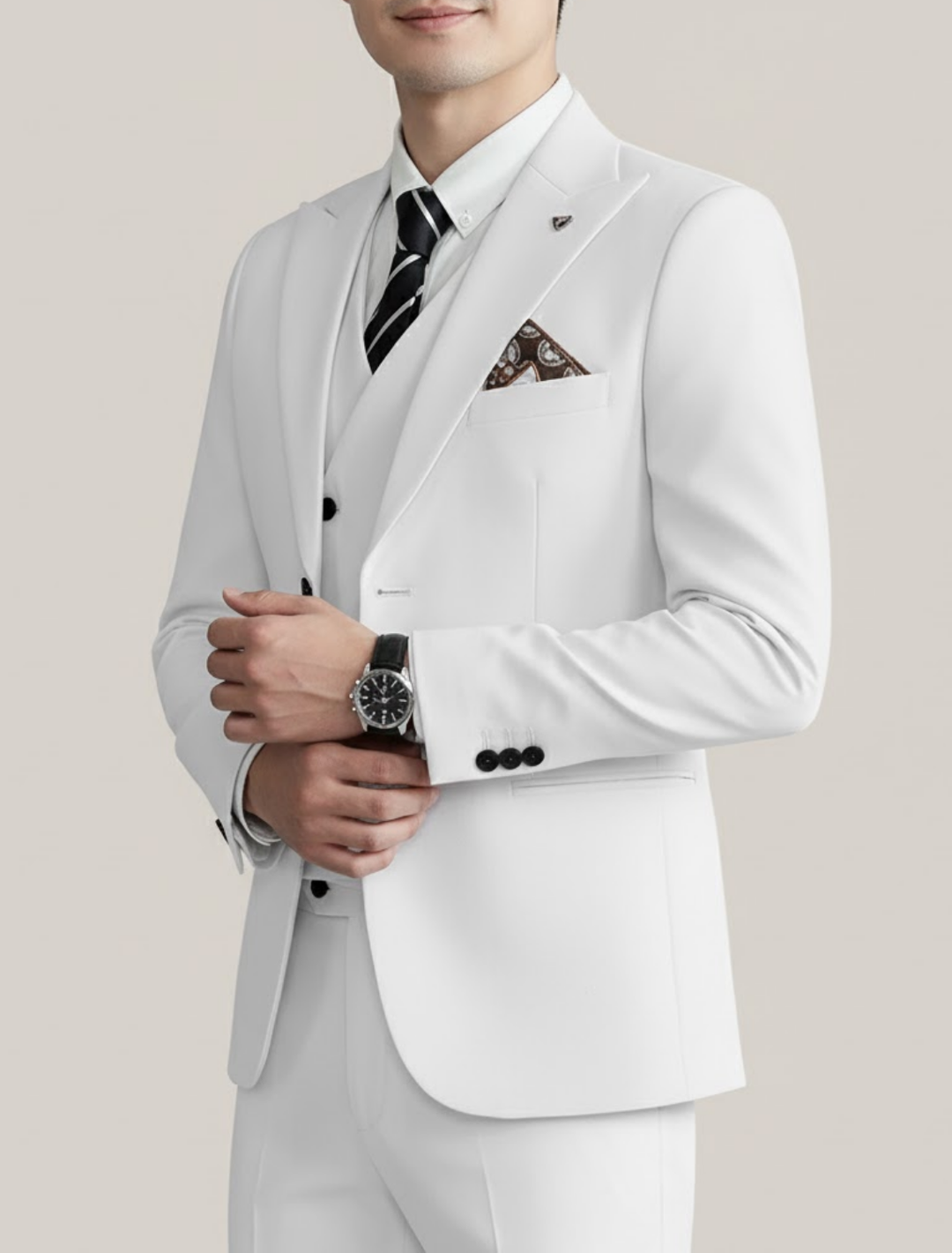 Elegant Tredelad Kostym Herr med Dubbelknäppt Design | Perfekt för Bröllop och Formella Tillfällen 1