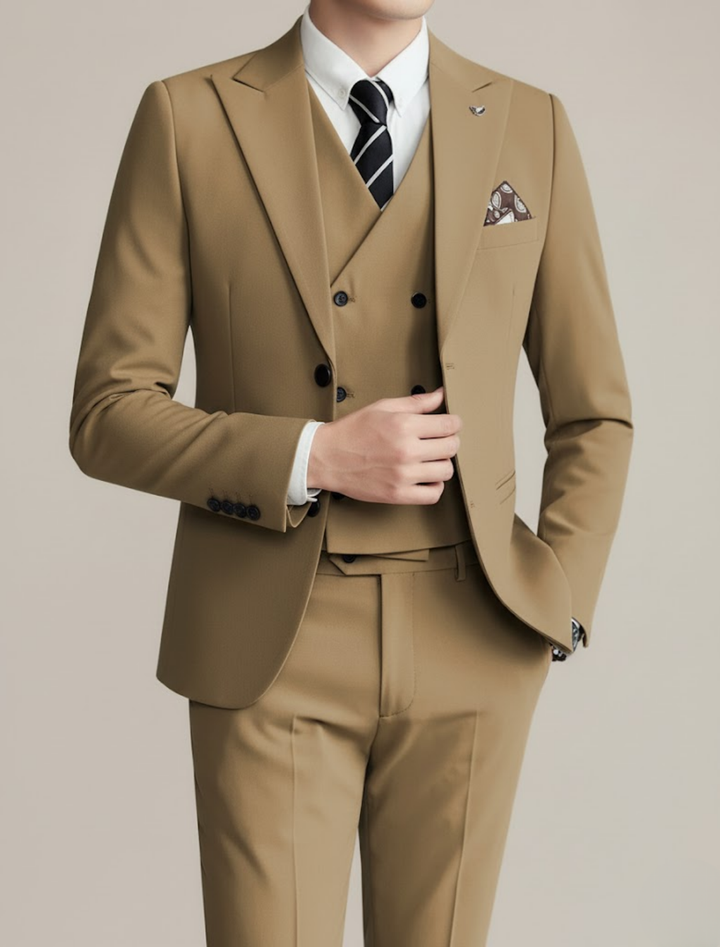 Elegant Tredelad Kostym Herr med Dubbelknäppt Design | Perfekt för Bröllop och Formella Tillfällen 2