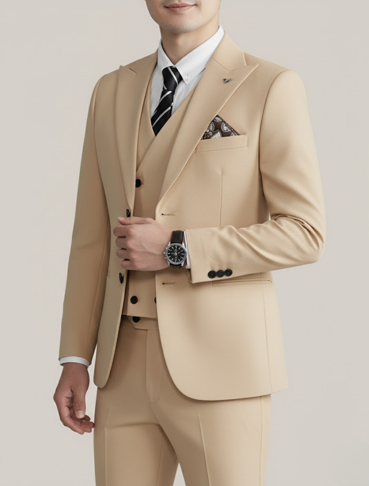 Elegant Tredelad Kostym Herr med Dubbelknäppt Design | Perfekt för Bröllop och Formella Tillfällen 3