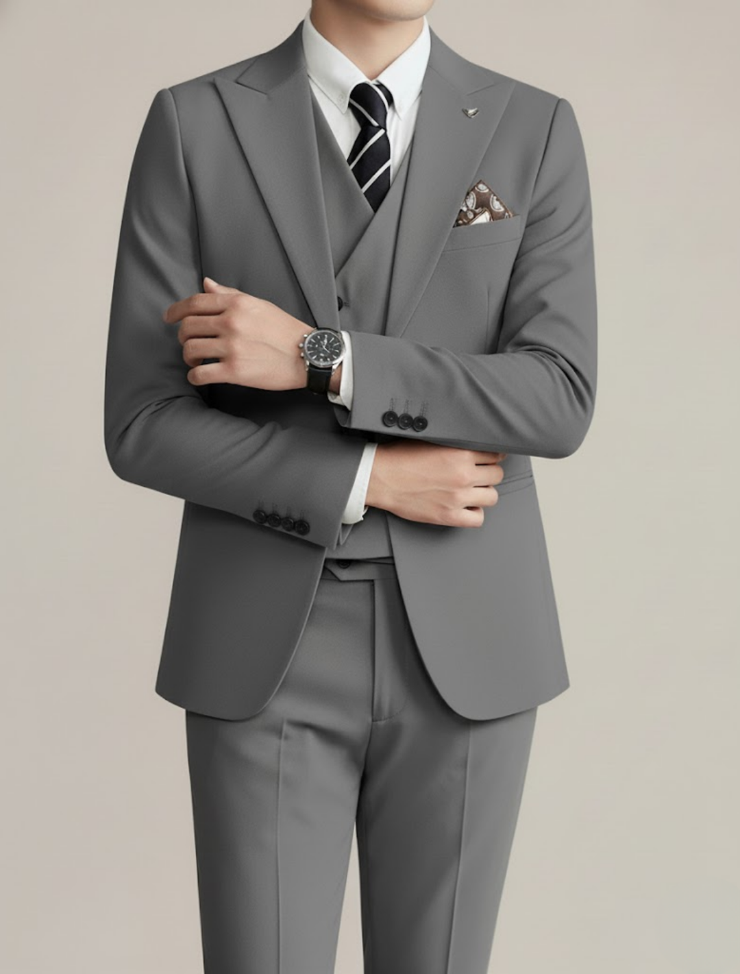 Elegant Tredelad Kostym Herr med Dubbelknäppt Design | Perfekt för Bröllop och Formella Tillfällen 5