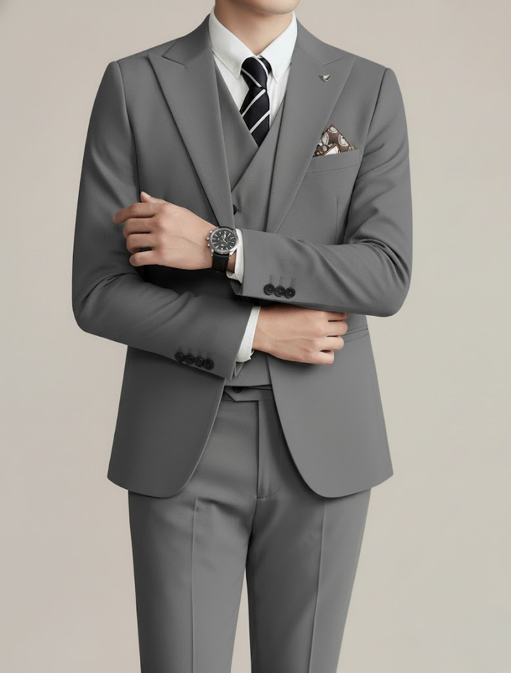 Elegant Tredelad Kostym Herr med Dubbelknäppt Design | Perfekt för Bröllop och Formella Tillfällen 5