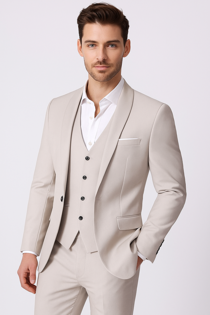 Elegant Tredelad Kostym Herr med Slim Fit och Sjalslag | Perfekt för Formella Evenemang 0