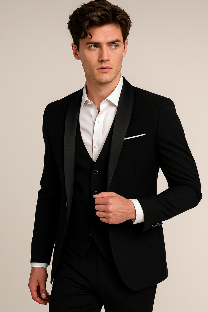Elegant Tredelad Kostym Herr med Slim Fit och Sjalslag | Perfekt för Formella Evenemang 1