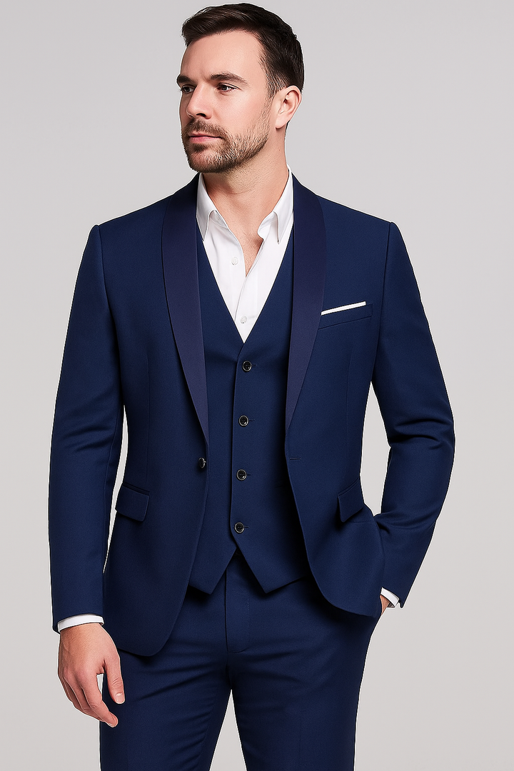 Elegant Tredelad Kostym Herr med Slim Fit och Sjalslag | Perfekt för Formella Evenemang 2